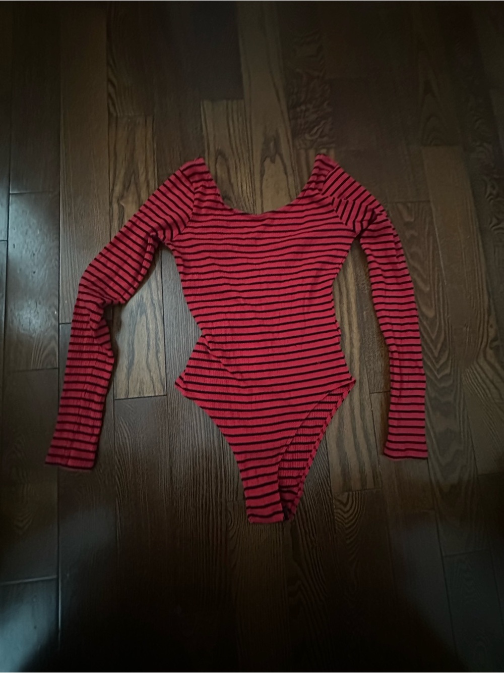 Affordable Fashion Finds Red and Black Striped Long-Sleeve Bodysuit